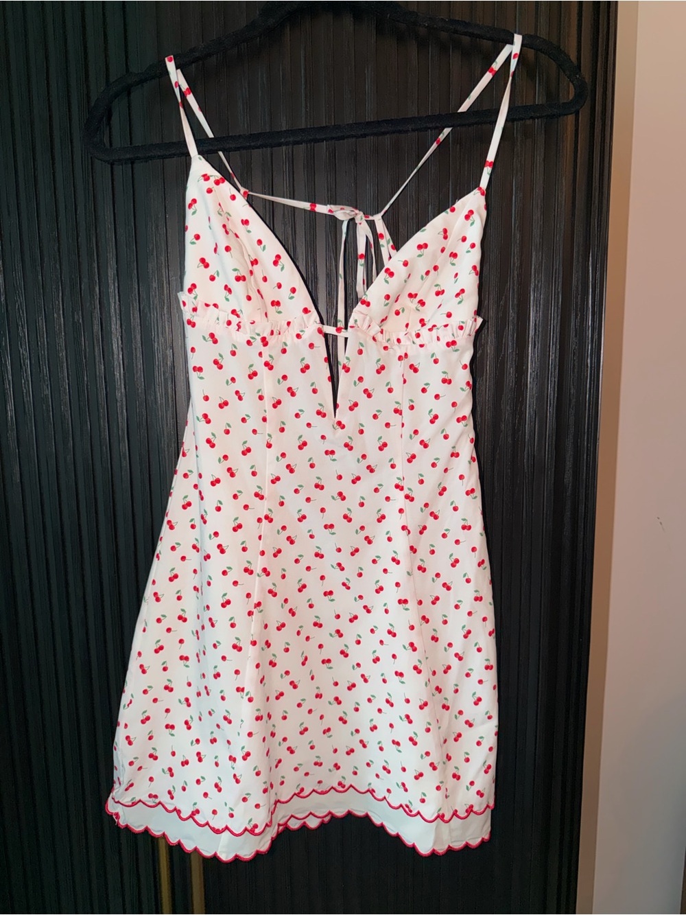 Oh Polly White Cherry-Print Slip Dress with Red Trim - Picture 2 of 6